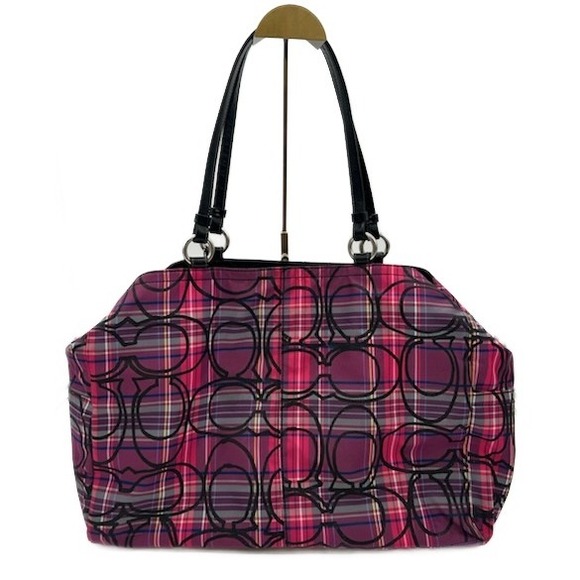 Y2K Coach Satchel Handbag Plaid Signature Purse Top Zip Designer Bag - Picture 1 of 4